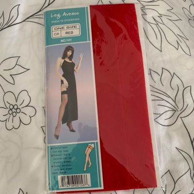 LEG AVENUE RED SHEER WOMEN'S THIGH HIGH STOCKINGS - ONE SIZE